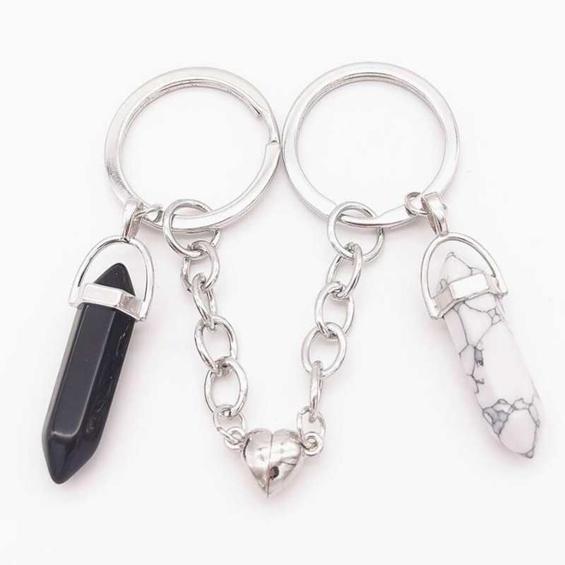 Set 2 Móc Khóa Đá Chakra Lục Giác Hít Nam Châm Tự Nhiên Cho Cặp Đôi