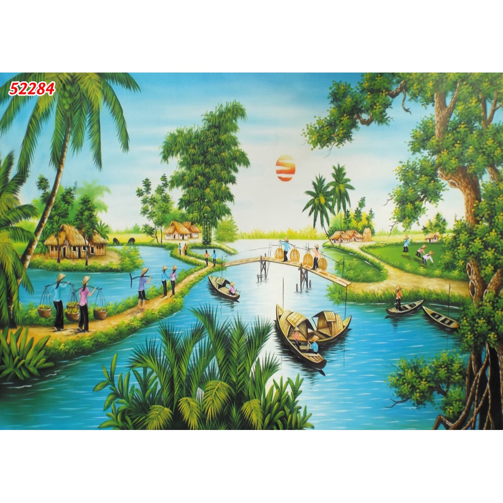 Tranh Dán tường 3D Phong Cảnh Làng Quê yên bình, không ồn ào náo nhiệt