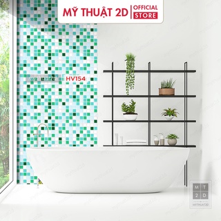 Cuộn 2 mét dài Decal gạch bông Mosaic màu xanh dán bếp dán tường, nhà tắm_kt 200x60cm