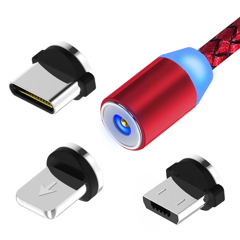 Cáp sạc từ hút nam châm đầu Iphone | micro USB | Type C xoay 360 độ dây dù, có LED cao cấp magic