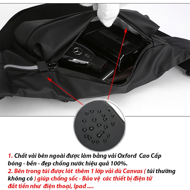 Túi đeo chéo nam nữ unisex thời trang vải oxford cao cấp, khóa phản quang chống nước hiệu quả, nhiều ngăn để đồ tiện lợi