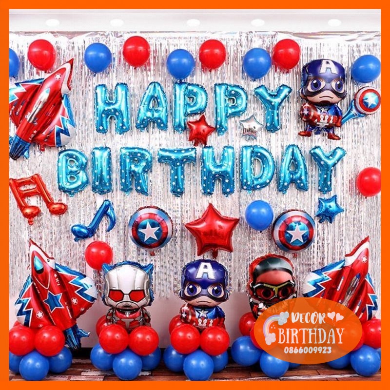Set Trang Trí Sinh Nhật ️️️️️CHỦ ĐỀ SIÊU NHÂN️️️ Bóng Dày Dặn, Set Như Hình Tặng Kèm Đồ Bơm Băng Dính