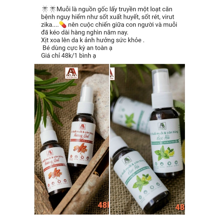 XỊT DUỔI MUỖI CÔN TRÙNG KHÔNG SỬ DỤNG HÓA CHẤT CHAI 50ML