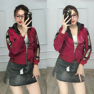 Áo Khoác Nữ Viền Tay Viền Mũ Chữ Moschino Chất Phi Xà Cừ Cao Cấp Cá Tính Sang Chảnh (Hình - video thật)