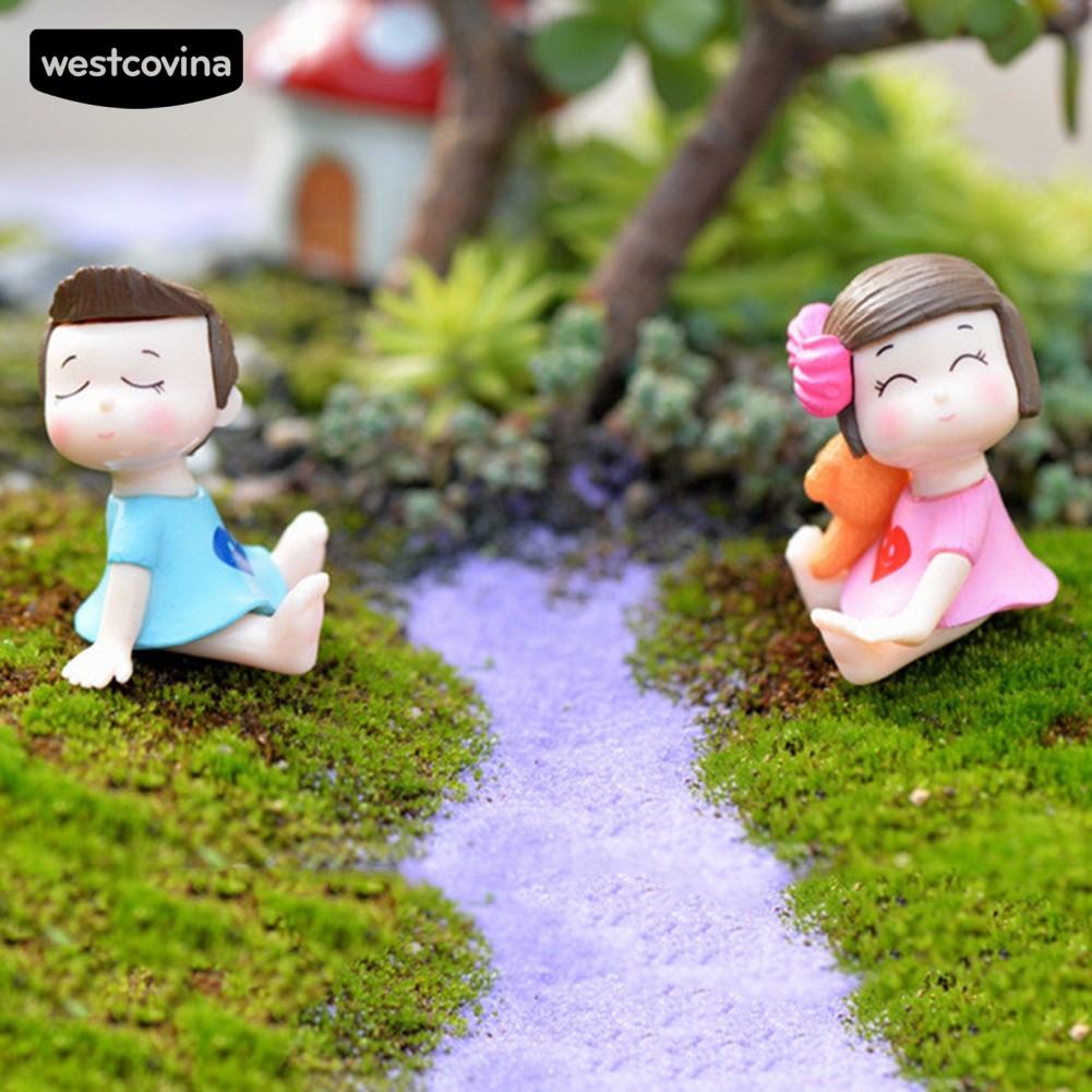 Bộ 2 Tượng Bé Trai Và Bé Gái Mini Trang Trí Tiểu Cảnh