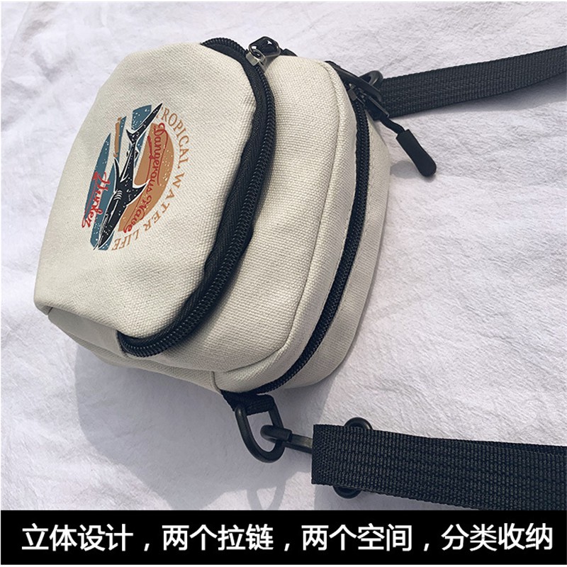 [Spot] Túi Đeo Chéo Vải Canvas In Hình Cá 22 Inch Phong Cách Nhật Bản