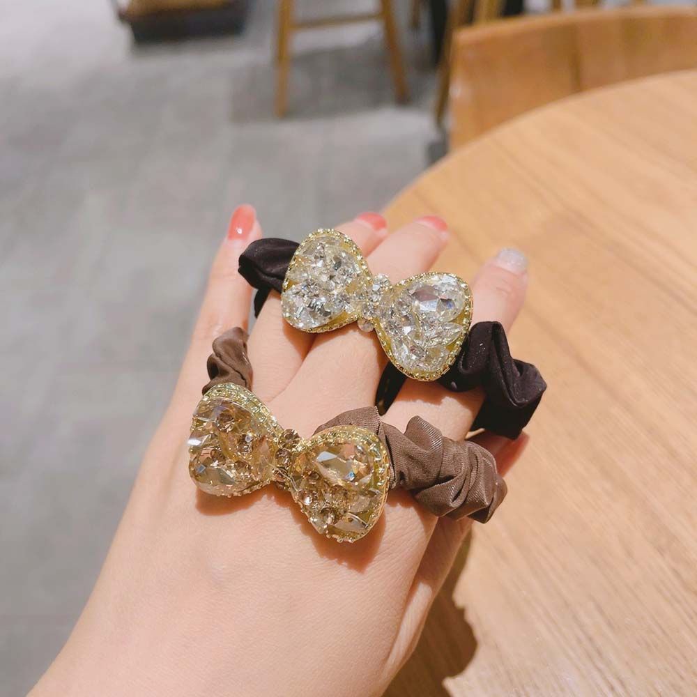 Dây Buộc Tóc Co Giãn Đính Nơ Kim Cương Giả Nhiều Màu Thời Trang