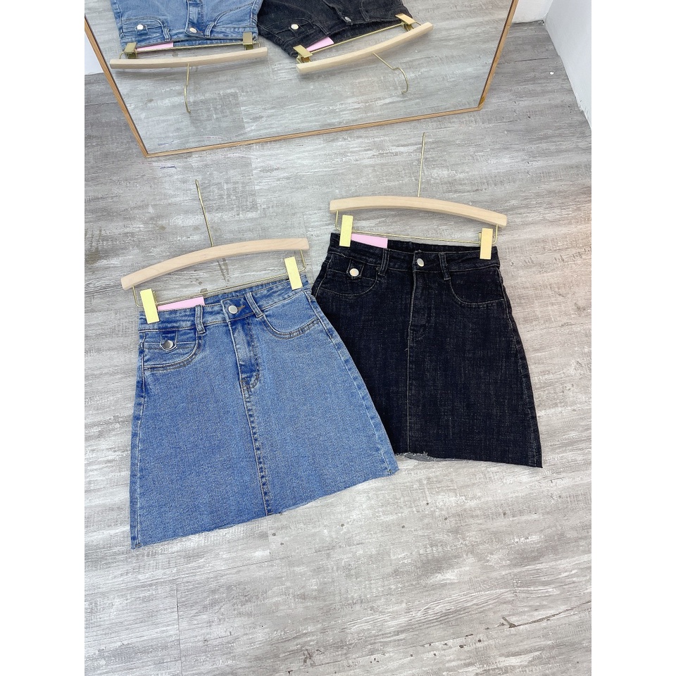Chân váy jeans chữ A dáng ngắn 2 màu basic