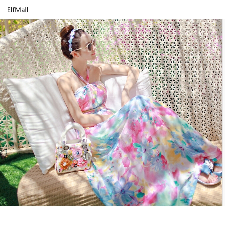 Đầm dài hai dây đi biển vải voan gợi cảm họa tiết hoa phong cách Bohemian thời trang mùa hè dành cho bạn nữ | BigBuy360 - bigbuy360.vn