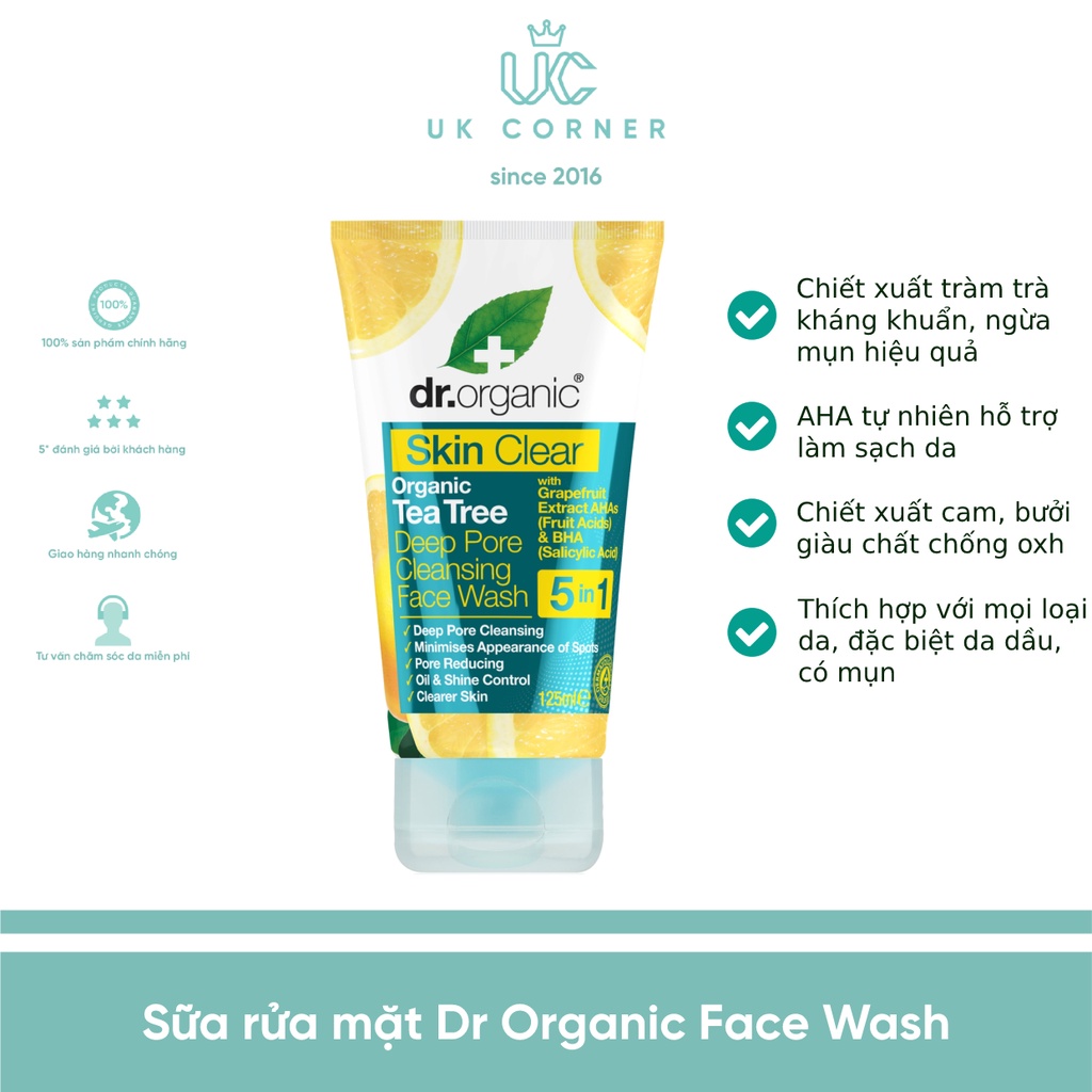 Sữa rửa mặt Dr Organic Face Wash