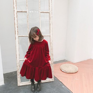 Quần Áo Trẻ Em Thu Đông - VÁY NHUNG ĐỎ DÁNG FREESIZE Cho Bé Gái - Thời Trang Cho Bé Phong Cách Hàn Quốc