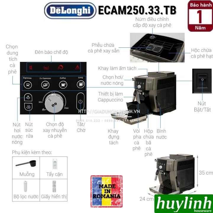 [Mã ELHAMS5 giảm 6% đơn 300K] Máy pha cà phê tự động Delonghi ECAM250.33.TB - Magnifica S Smart - Made in Romania