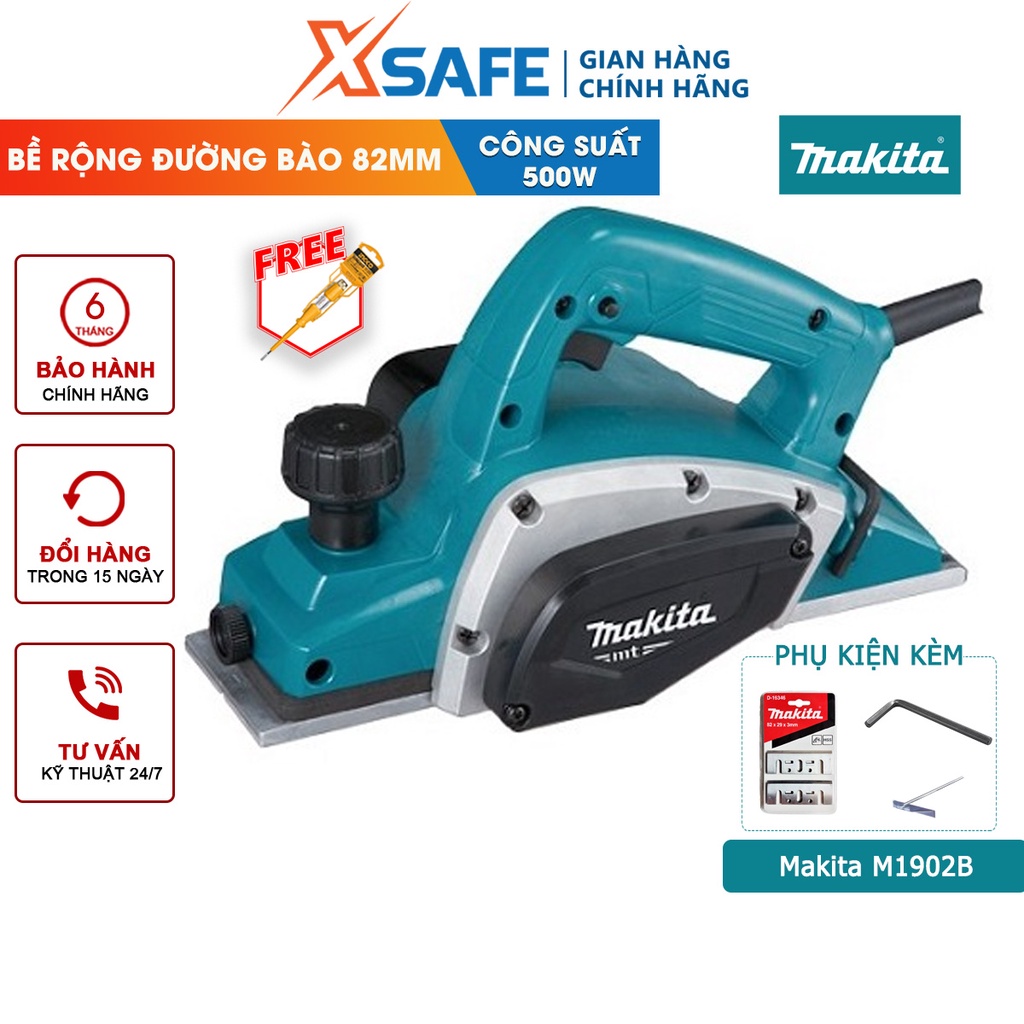 Máy bào gỗ cầm tay MAKITA M1902B 500W, tốc độ không tải 16000v/p, độ sâu đường bào 1mm, bề rộng đường bào 82mm
