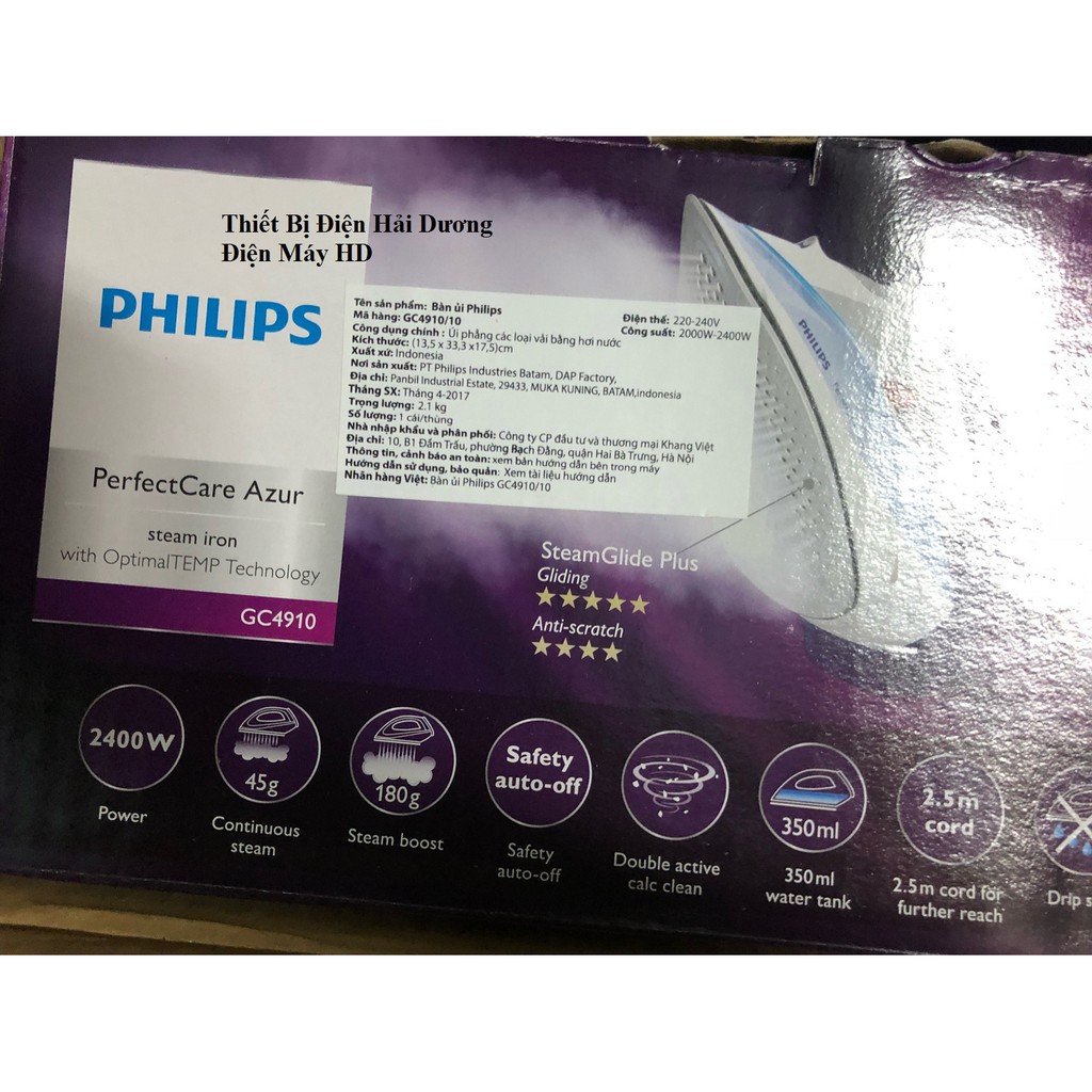 Bàn ủi hơi nước Philips GC4910 - Công suất 2400w - Bảo hành 2 năm