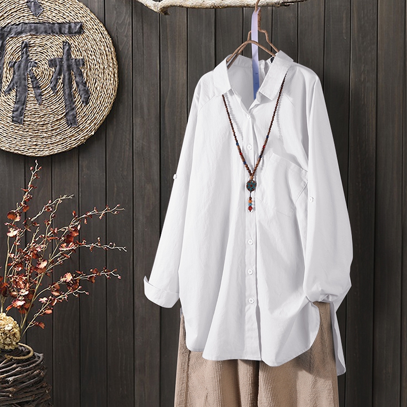 ZANZEA Áo sơ mi tay dài cỡ lớn dành cho nữ