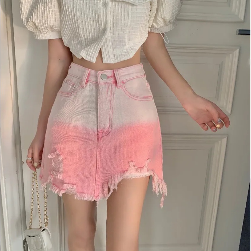 Chân váy jean Chữ a Lưng Cao Màu Sắc Thời Trang Cho Nữ