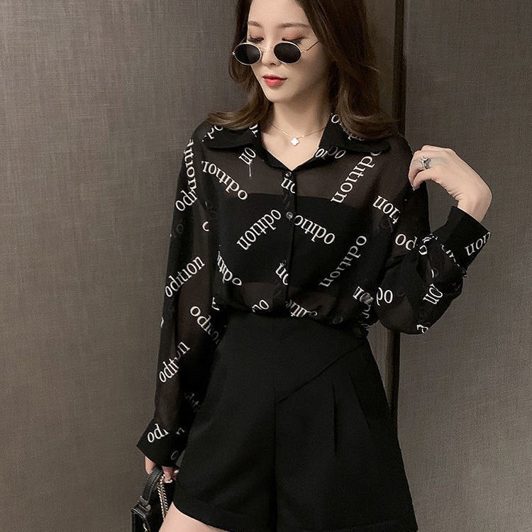 Áo Sơ Mi Vải Voan Mỏng Tay Dài In Chữ Thời Trang Cho Nữ áo sơ mi Nữ WT-CS-31