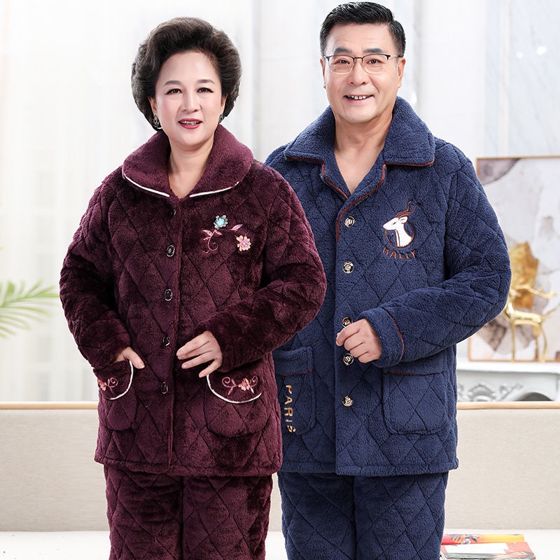 Bộ đồ ngủ dành cho phụ nữ trung niên và người mẹ cao tuổi nhung san hô dày dặn cộng với nhung ấm áp chăn nam phục vụ bố