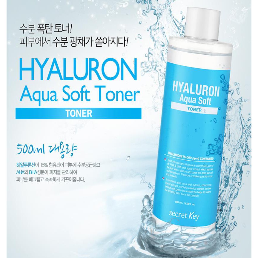 Nước Hoa Hồng Secret Key Hyaluron Aqua Soft Micro Peel Toner 500ml