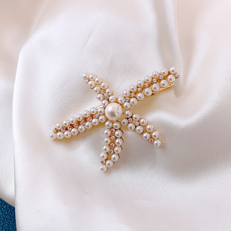 Kẹp tóc hình sao biển đính ngọc trai giả thời trang cho nữ