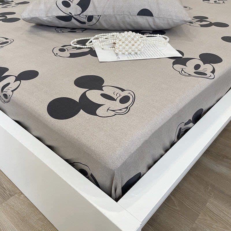 Sét Chăn Ga Gối Hè Hình Mickey Xám