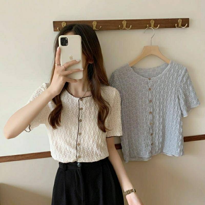 Áo Sơ Mi Ngắn Tay Phong Cách Hàn Quốc Thanh Lịch Dành Cho Nữ