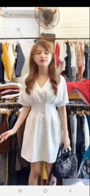 [Ảnh thật]_Đầm trắng eo xếp li dự tiệc form ngắn | BigBuy360 - bigbuy360.vn