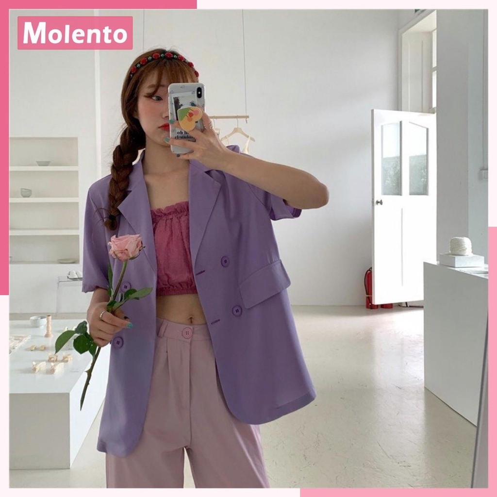 Áo Blazer Nữ Tay Ngắn MOLENTO Áo Vest Nữ Blazer Hàn Quốc Cao Cấp Chất Vải Dầy Dặn Đứng Dáng Không Xù Bai Nhão - M115