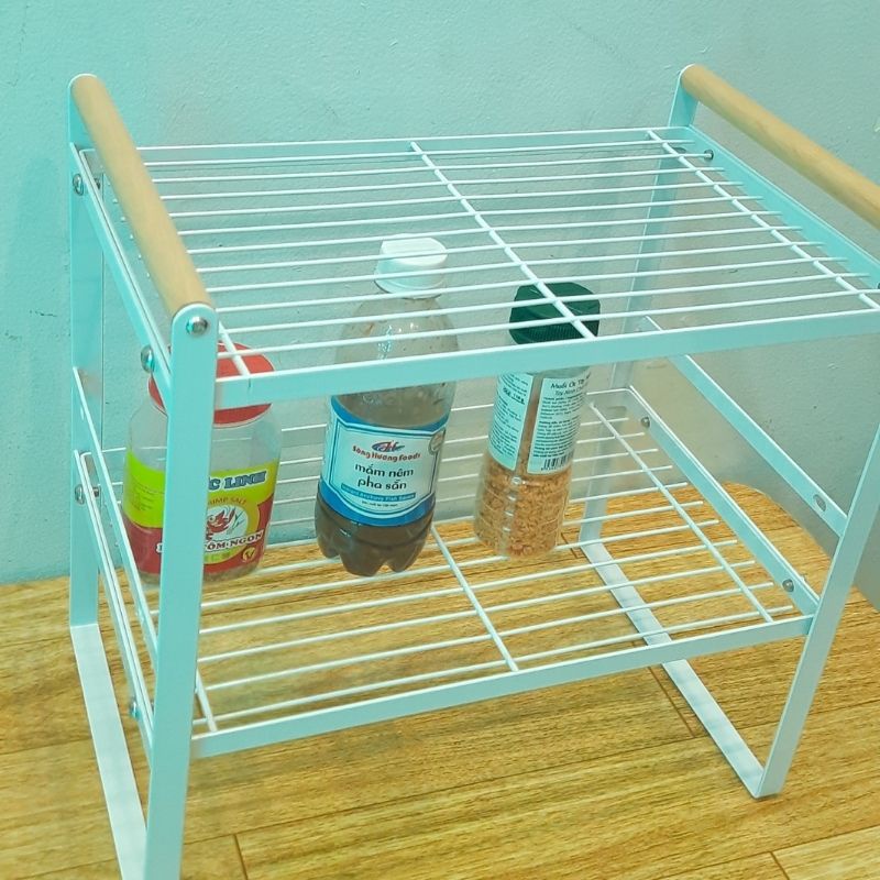 Kệ đựng gia vị để đồ nhà bếp 2 tầng SGV2 tay nắm gỗ đa năng cao cấp