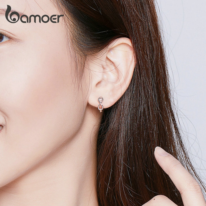 BAMOER Bông Tai Hình Tròn Bằng Bạc 925 Đơn Giản Thời Trang Cho Nữ SCE743