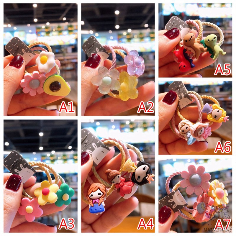 Set Dây Cột Tóc Co Giãn Đính Hoa / Trái Cây Dễ Thương Cho Bé Gái