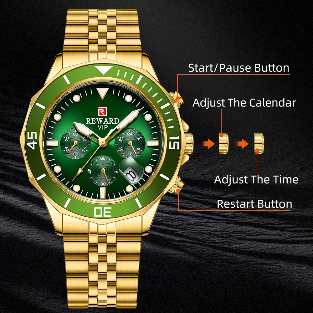Đồng Hồ Thể Thao Dây Thép Không Gỉ Chống Thấm Nước Thời Trang Cho Nam REWARD 81064