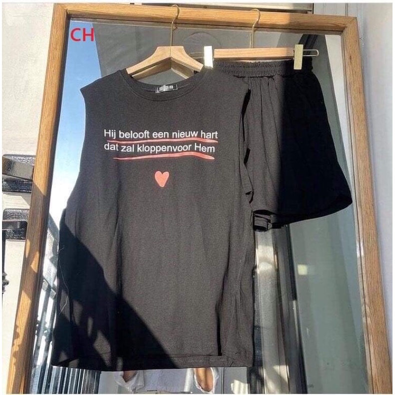 Set bộ tanktop 3 món chữ Hi Unisex ❤ Gồm Tank top 3 lỗ+ Quần Short+ áo braPhong cách HQ