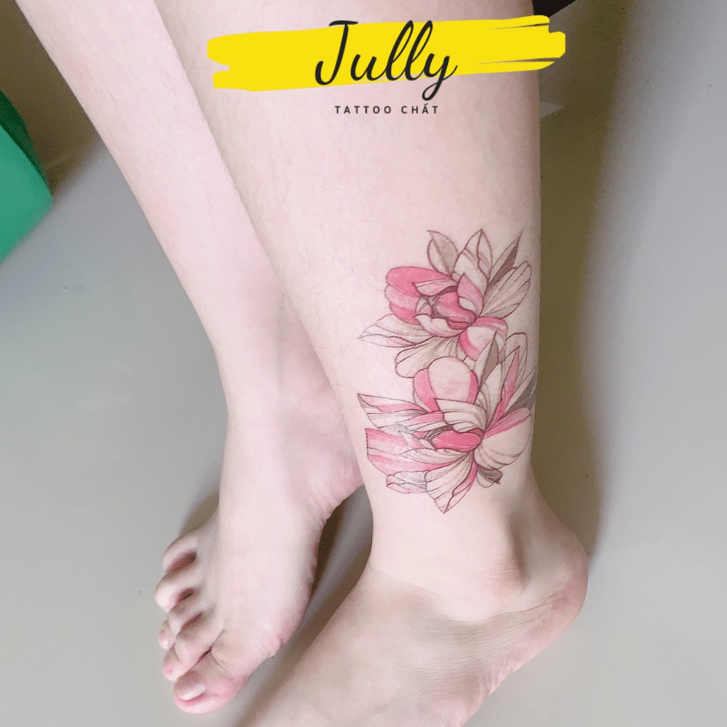 Hình xăm dán hoa mẫu đơn màu hồng JULLY tattoo chất, xăm tạm thời chống nước, nhẹ nhàng phong cách Hàn Quốc, BIG 85