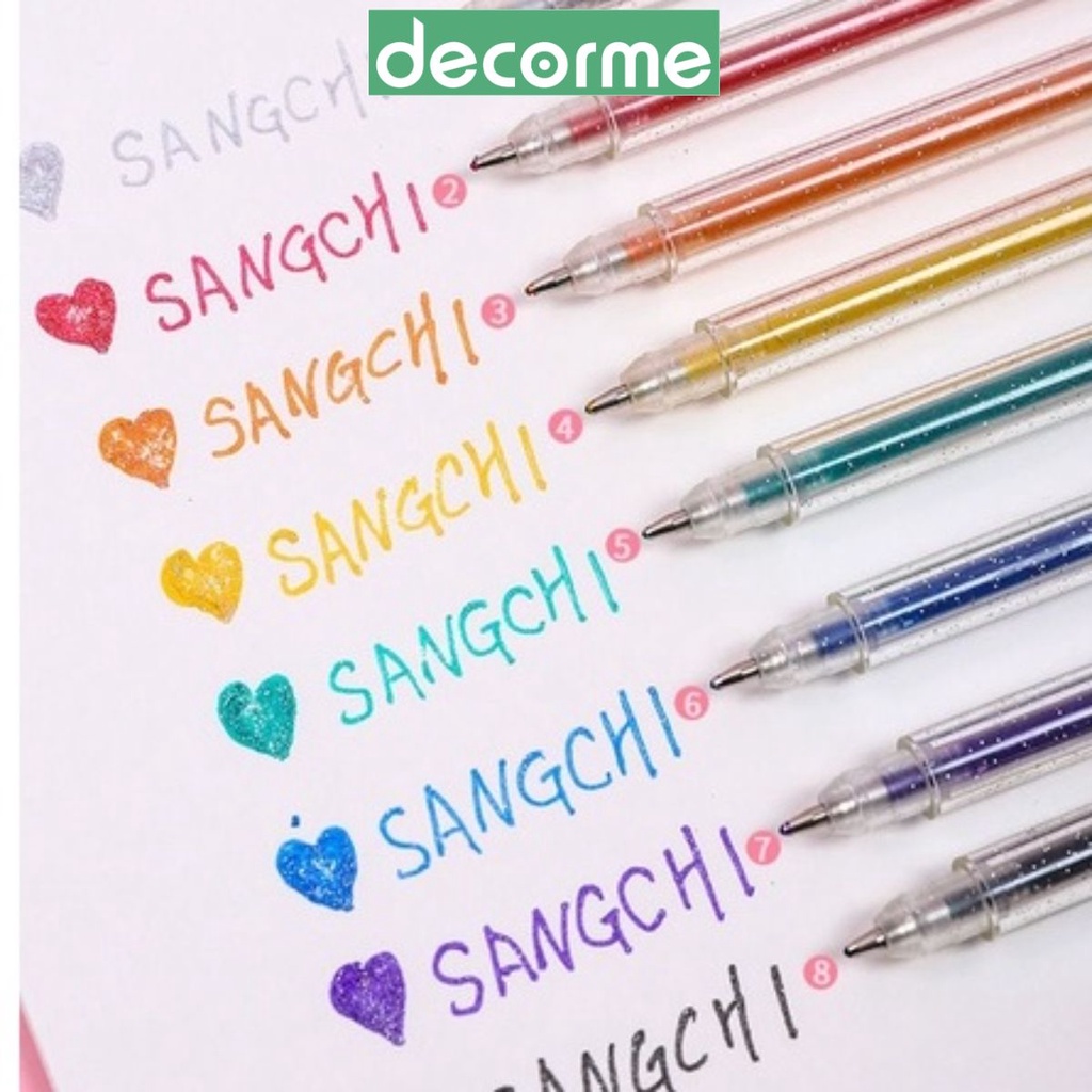 Bút gel nhũ ánh kim tuyến lấp lánh Nhiều màu DecorMe dùng để trang trí sổ take note bullet journal  BDC