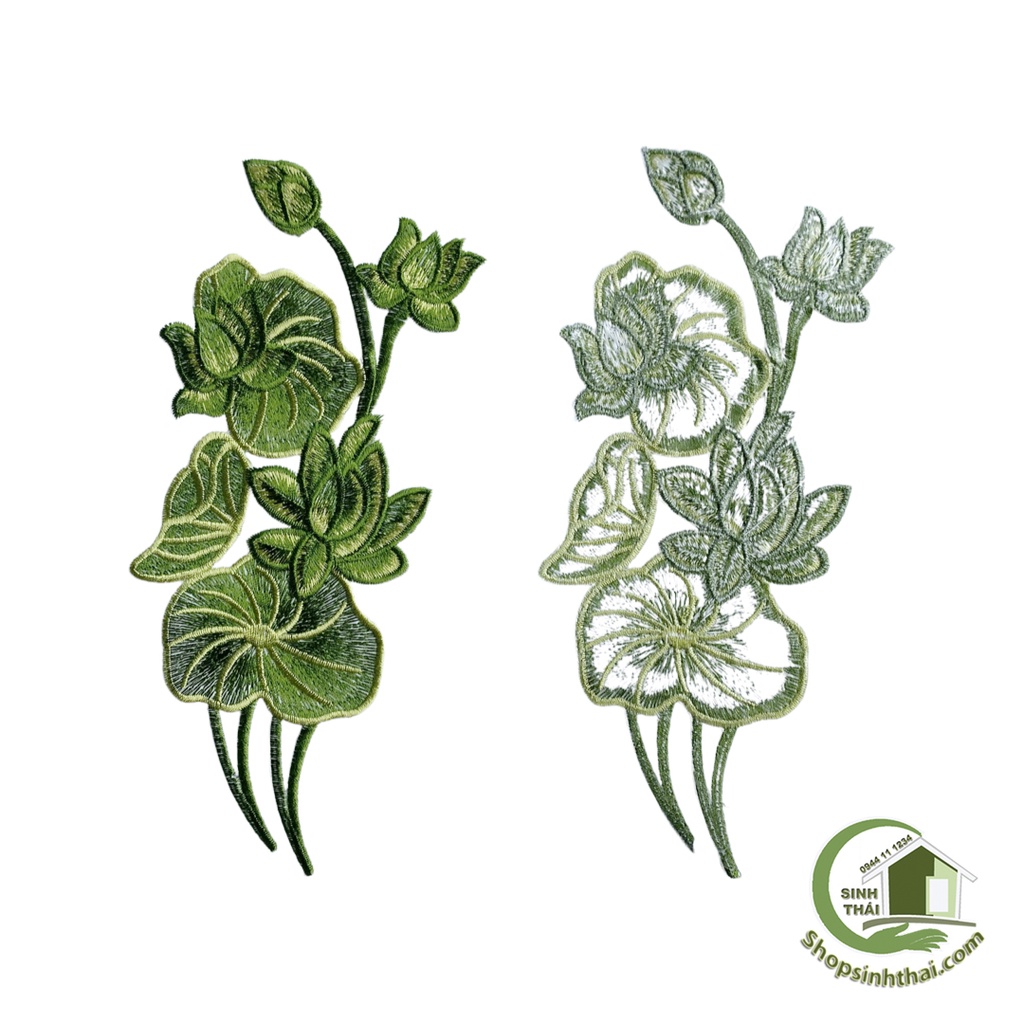 Miếng dán ủi quần áo hình hoa sen màu xanh lá - dán ủi vải thêu có sẵn keo