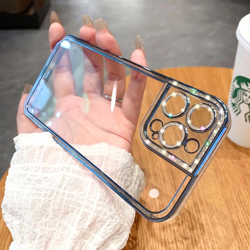 Ốp Điện Thoại Silicon Mềm Trong Suốt Mạ Kim Tuyến Sang Trọng Cho iPhone 13 12 11 Pro Max XS XR X R 8 7 Plus 13 13Pro