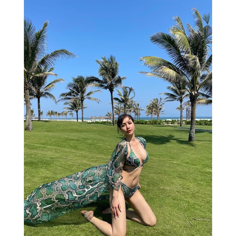 [HÀNG HOT + NHIỀU MÀU] Bikini tam giác da rắn kèm có choàng sang chảnh