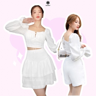 KOOKY HOUSE - ÁO JUHI TRẮNG - Áo croptop tay dài thiết kế nhún ngực thời trang và cao cấp