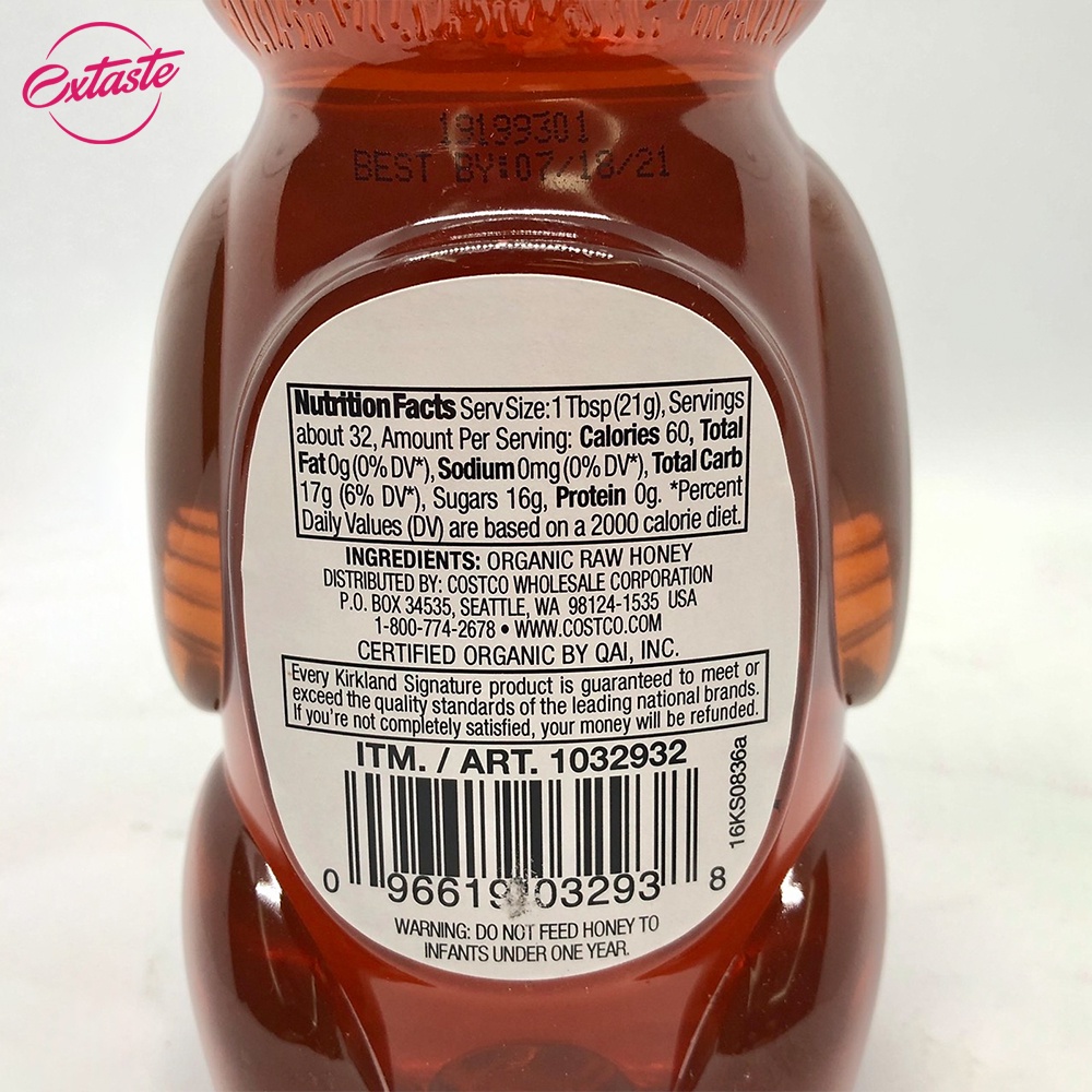Mật ong nguyên chất Kirkland Signature Raw Organic Honey Bear 680gr