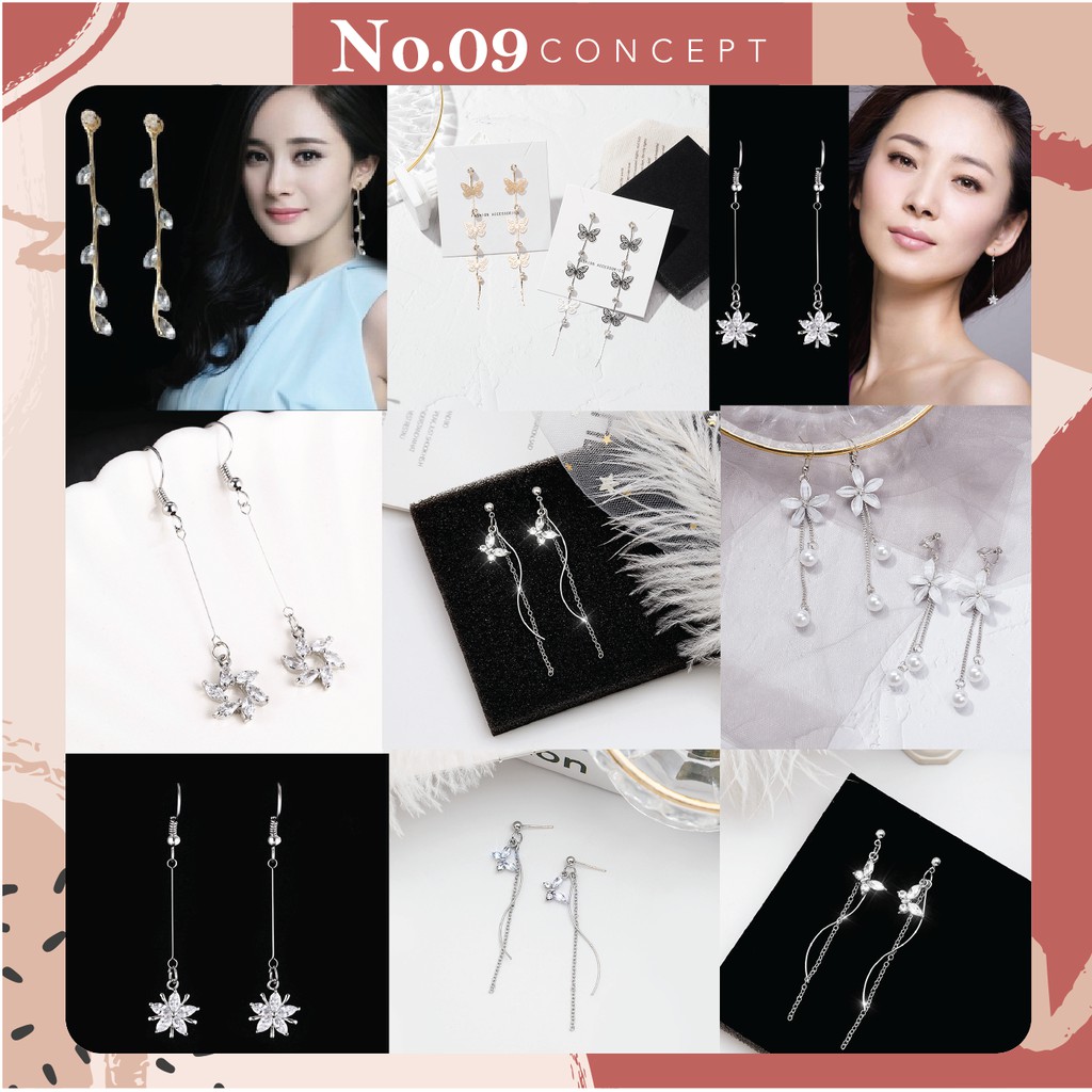 Bông tai nữ Hàn Quốc dáng dài nữ tính nhiều kiểu khuyên tai bạc s925 cao cấp phụ kiện thời trang đẹp 2021 KTDD01