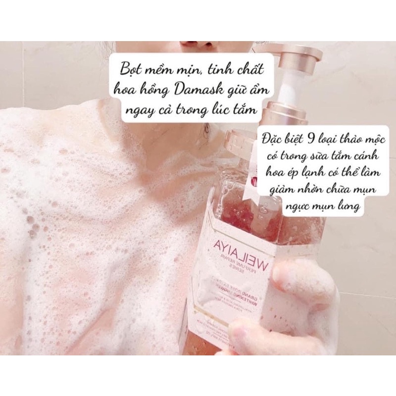 Sữa tắm trắng da cánh hoa hồng Damask ép lạnh chính hãng Weilaiya | BigBuy360 - bigbuy360.vn