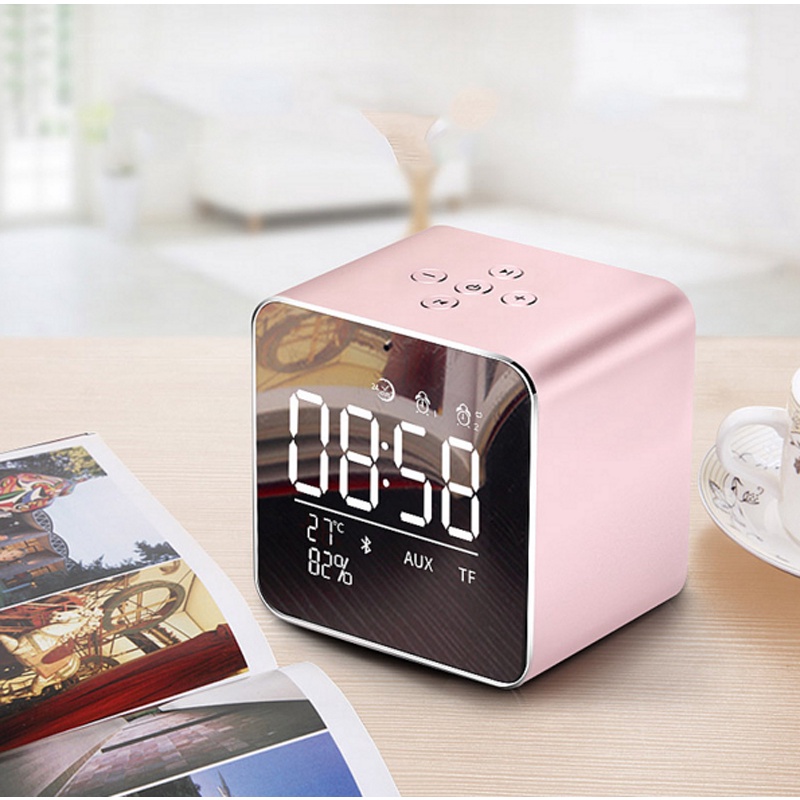 Loa Bluetooth Không Dây Tích Hợp Đồng Hồ Báo Thức Có Đèn LED