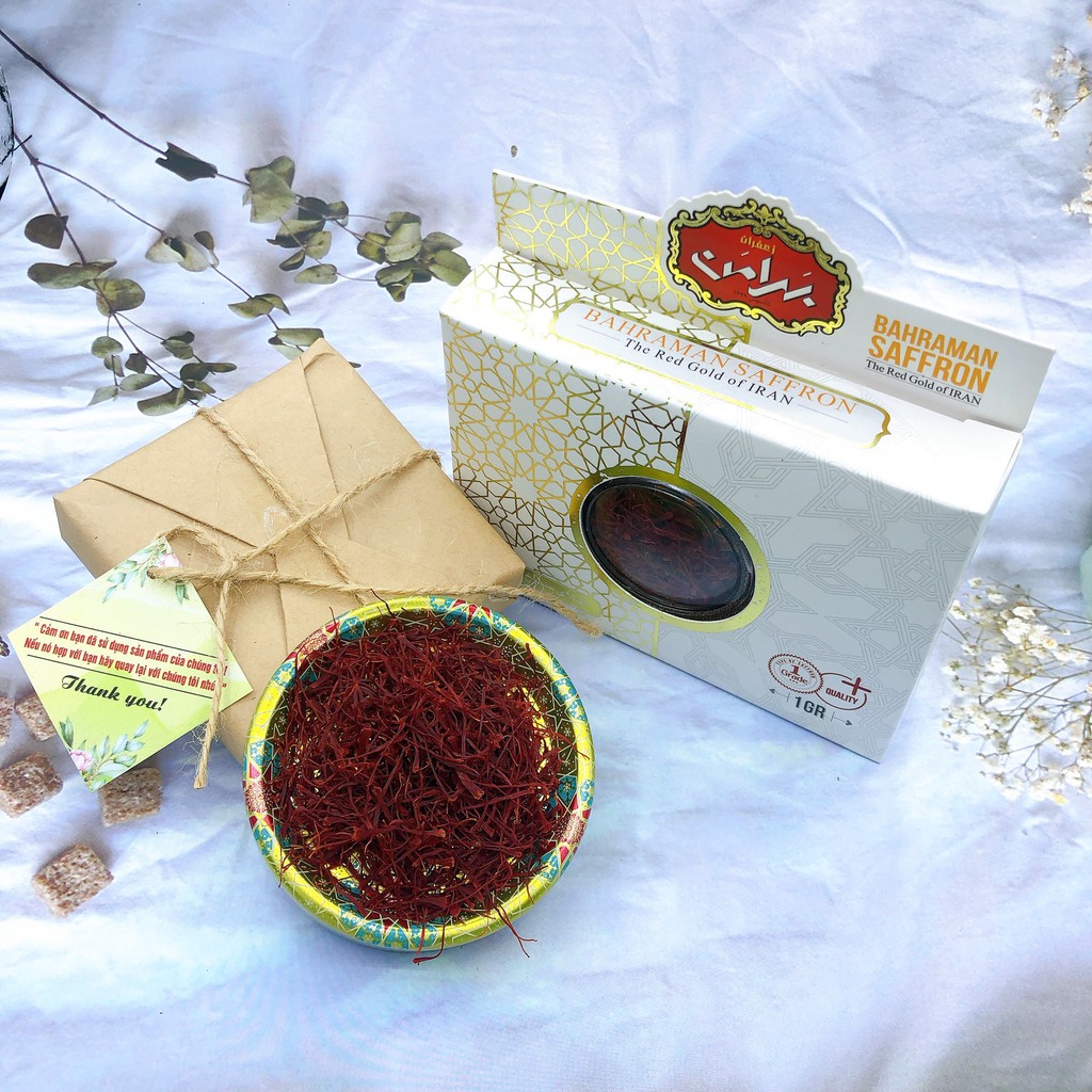 Nhụy Hoa Nghệ Tây Saffron Chính Hãng Bahraman hộp 1gr/"Tặng 150gr mật ong hoa rừng"