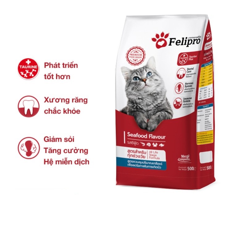 Hạt cho mèo Felipro vị hải sản, Hạt cho mèo mọi lứa tuổi xuất xứ Thái Lan - Túi 500gr