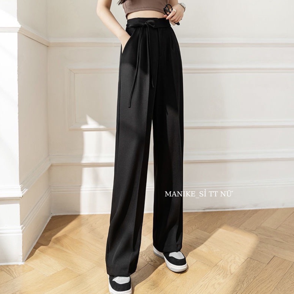 Quần Ống Rộng Nữ Thắt Nơ Kiểu Quần Ống Suông Lưng Cao Dáng Dài Culottes Manike