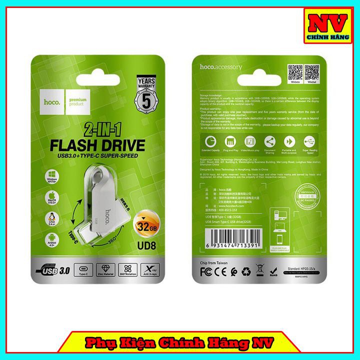 USB Tốc Độ Cao Chính Hãng 3.0 Hoco UD8 2 Đầu ( USB Và Type-C) - BH 5 Năm | BigBuy360 - bigbuy360.vn