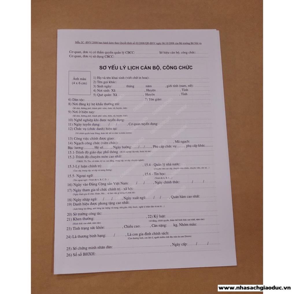 Hồ sơ Công chức mẫu 05 BNV/2007 theo QĐ số 06/2007/QĐ-bnv ngày 18/06/2007 BNV