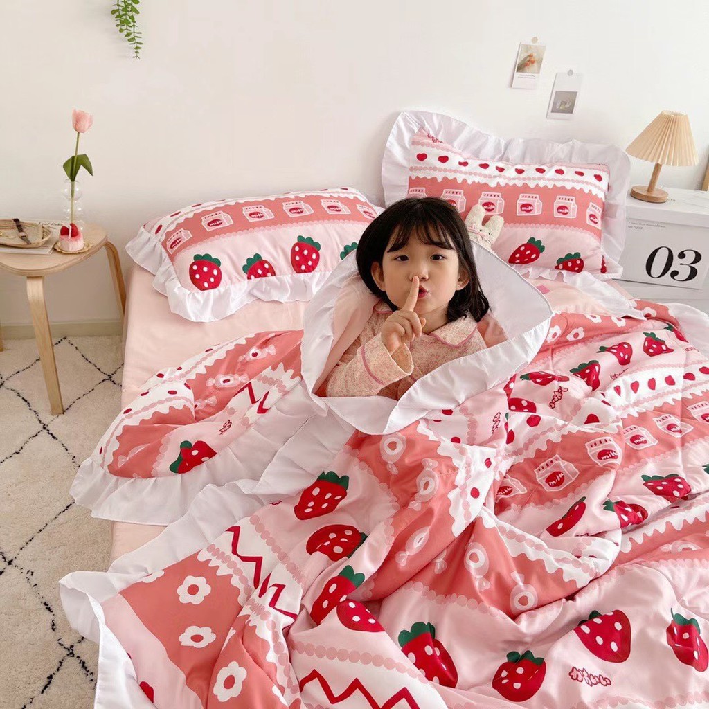 Set Chăn Ga Gối Cotton Đũi Bèo - Chăn Hè Chần Bông Mềm Mịn Mát (Mẫu mới 2021)