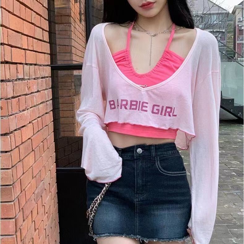 Set đồ COZOKC gồm áo cổ yếm và áo thun tay dài chống nắng thời trang